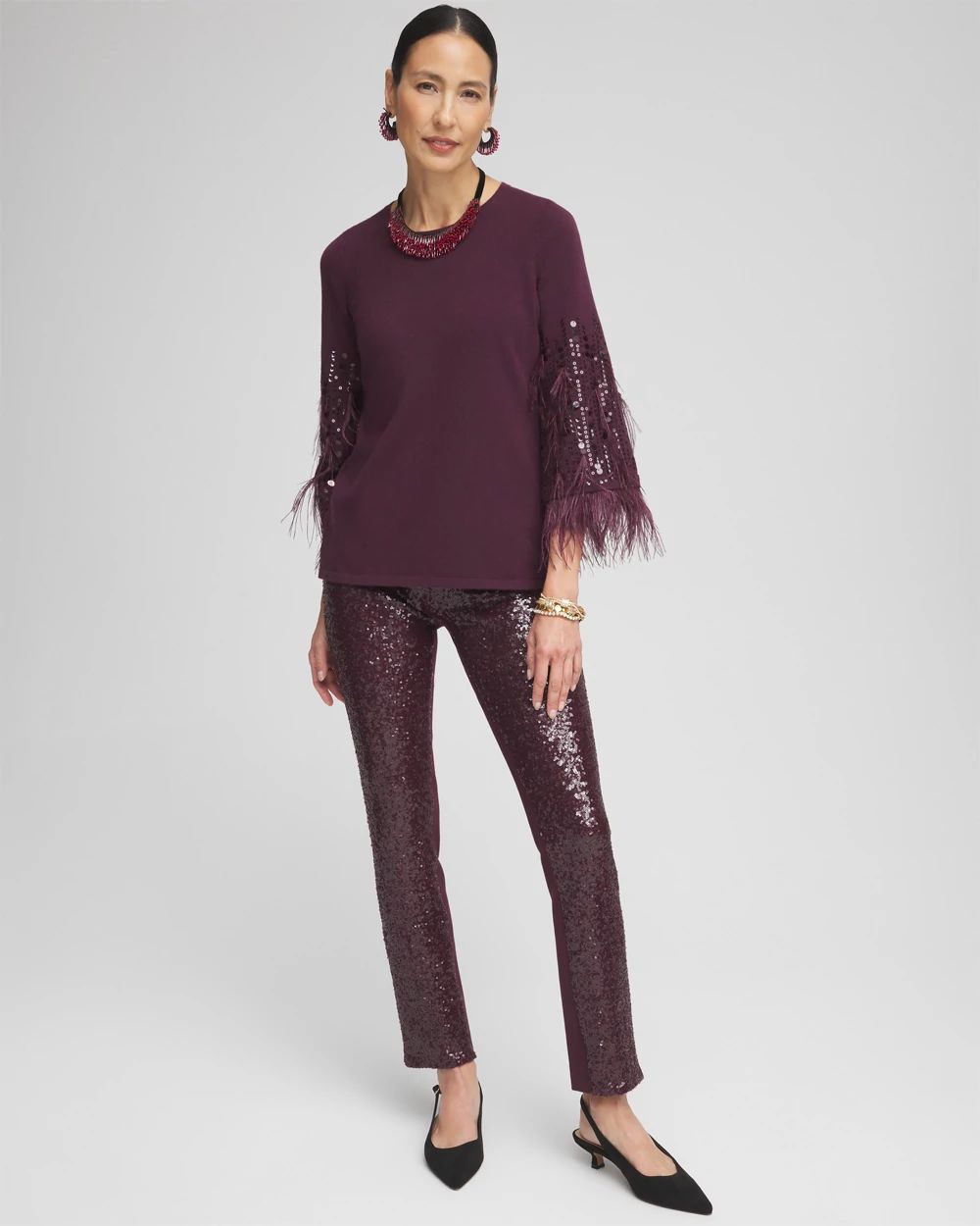 petit♪ Petite Juliet Sequin Front Ankle Pants | Chico's